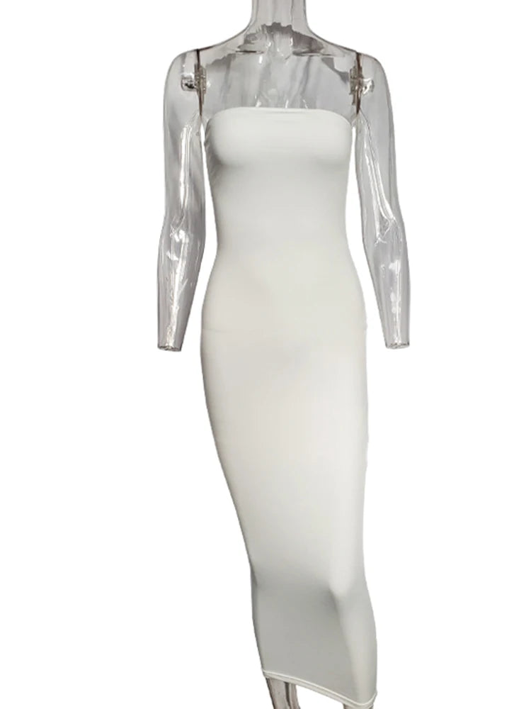 Vestido de Verão Feminino Sólido Sexy Sem Mangas com o Peito Envolvido Vestido Longo de Praia