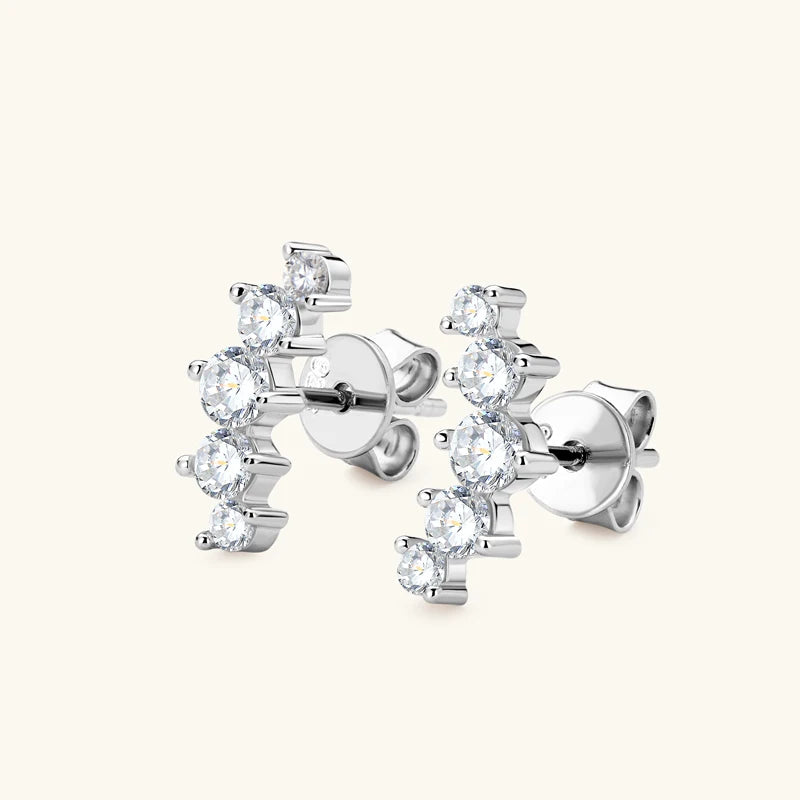 Brincos em Moissanite IOGOU D VVS1 com Curvas Graduadas para Mulheres, Brincos de Pirecing em Estilo Stud, Joias Finas em Prata Esterlina 925