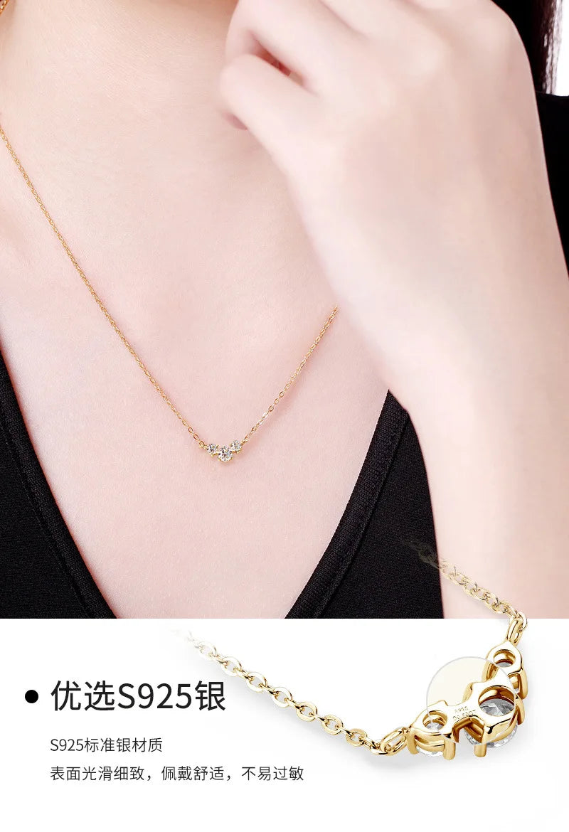 Colar de Mulher D Color com Pendente em Moissanite, Prata s925, Amarelo, Coleção Completa de Moissanite para Mulheres, Colar de Luxo com Pendente em Moissanite para Mulheres