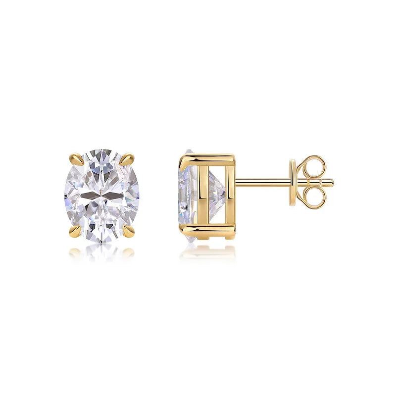 Brincos de Moissanite em Corte Oval com Estilo S925 Prata Banho de Ouro 18K para Mulheres, Brincos Solitário, Presente de Casamento, Joia com Certificado