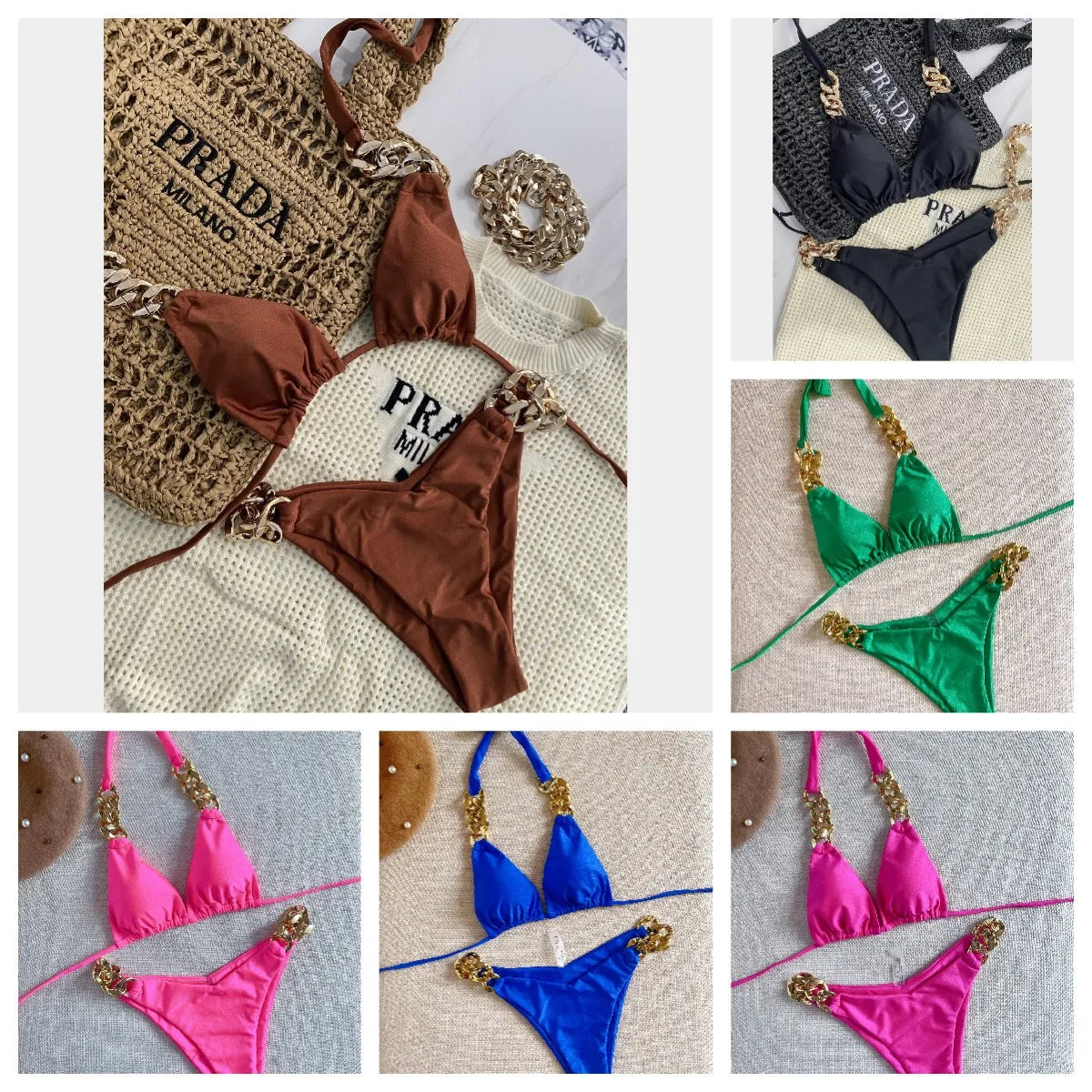 Biquíni sexy push up em 2025, micro corrente, verão, tecido macio, entrada de luxo, maiô feminino de duas peças, traje de banho para praia.