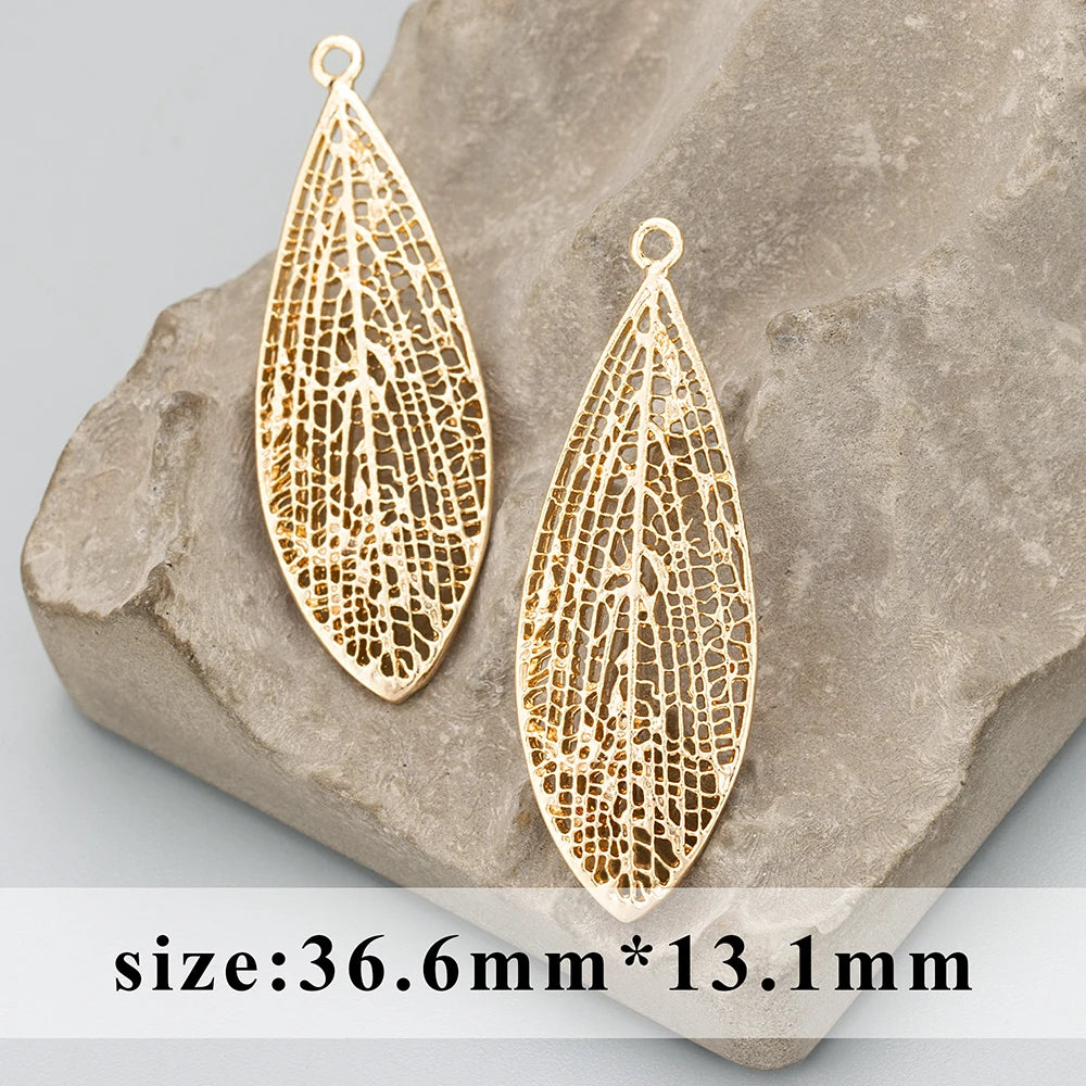 GUFEATHER MD66, acessórios de joalheria, banhado a ródio de ouro 18k, cobre, formato de folha, fabricação de joias, encantos, pingentes DIY, 6pcs/lote