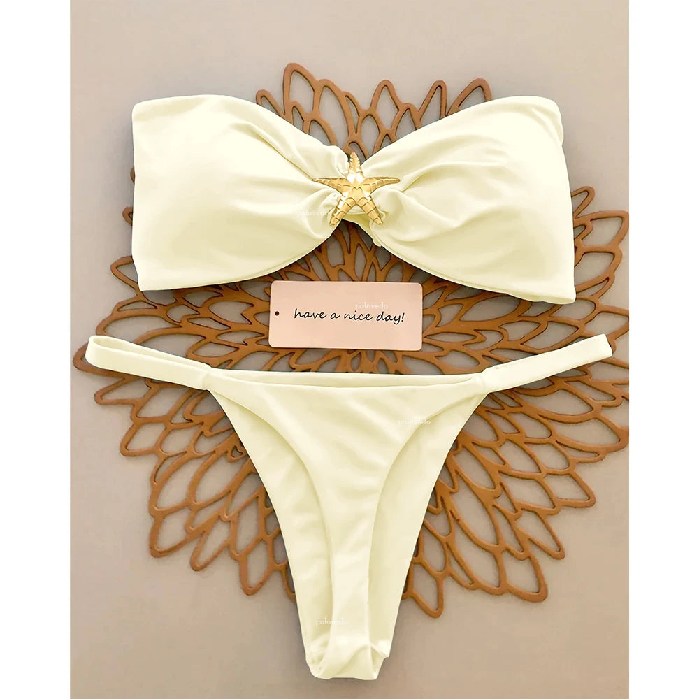 Biquínis Push Up 2025 Sexy Moda Praia Feminina Conjunto de Micro Biquíni Roupa de Banho Praia Bandeau Biquíni Brasileiro