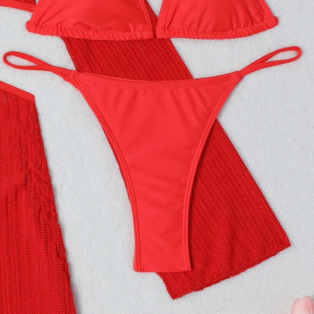 Biquínis Sexy 2025 Trajes de Banho Femininos Conjunto de Biquíni Brasileiro de Três Peças Roupas de Praia Trajes de Banho para a Piscina