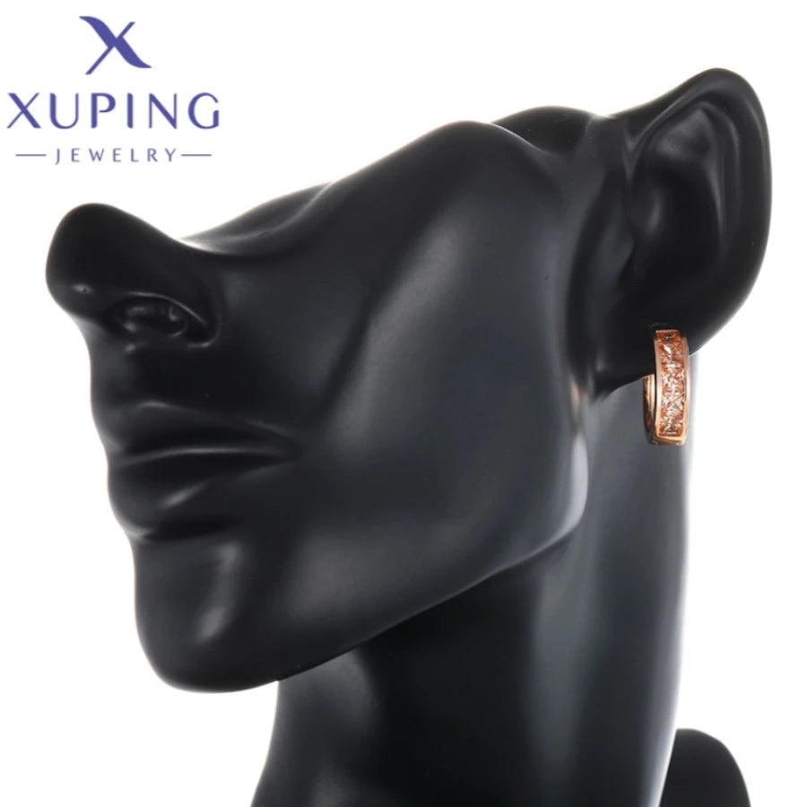 Brincos de argola elegantes em forma redonda, cor dourada, nova chegada da Xuping Jewelry, moda para mulheres e presentes de aniversário para colegiais X000745140