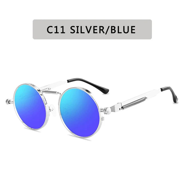 Óculos de sol estilo punk vintage para homens, armação redonda em metal, óculos de sol para mulheres, moda, eyewear, gafas de sol mulher UV400