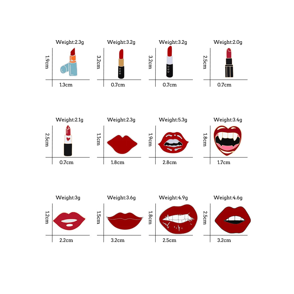 Meninas Sexy Lábios Vermelhos e Alfinetes de Esmalte de Batom, Charme Feminino, Broches de Metal, Pin de Lapela para Casaco, Chapéu, Bolsa, Pins Distintivos, Acessórios de Joias, Presente