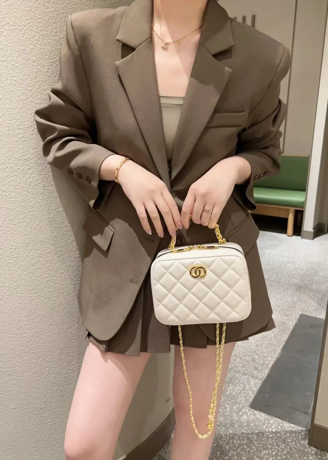 2024 New Styleargyll Genuine Leather Tweed Box Bag Women's High-end Feel Chain Fashionable Versatile Shoulder Crossbody Bag