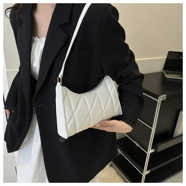 Trendy Women Shoulder Bag PU Leather Underarm Bag Solid Color Handbags Leisure Commuting Small Handle Bags Fashion Zipper Clutch