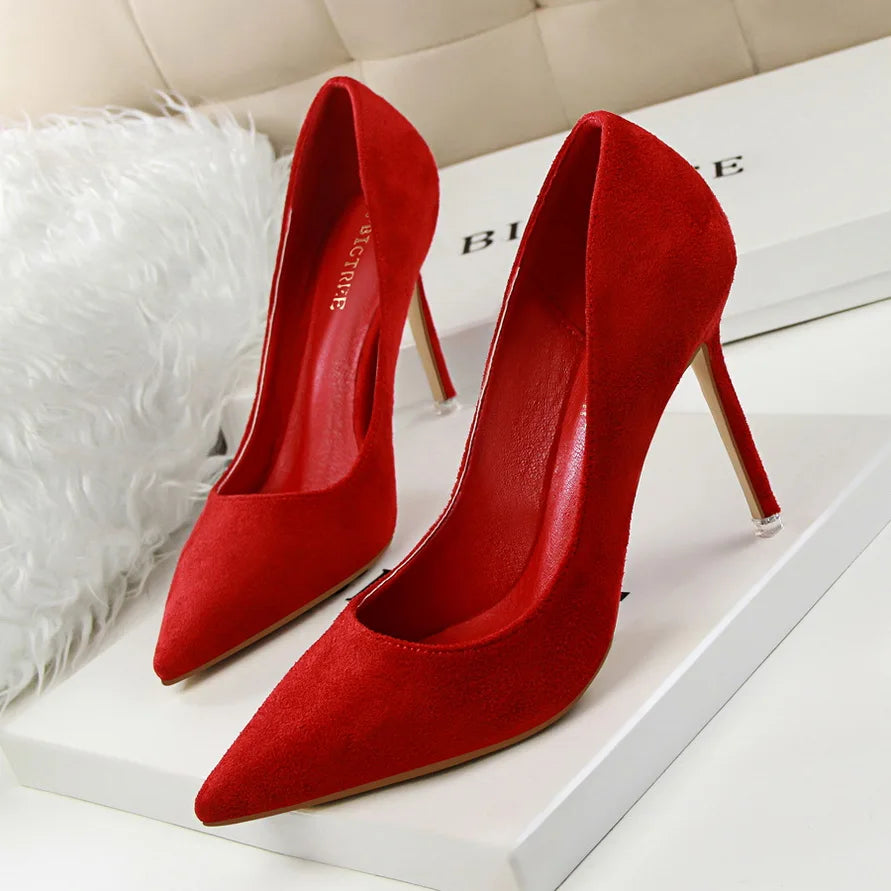 Mulheres Sapatos de Salto Alto 9cm Amarelo Bordô, Bombas Tamanho Plus, Stripper de Camurça, Escarpins para Casamento e Noivas, Scarpins Verde Azul para Festas
