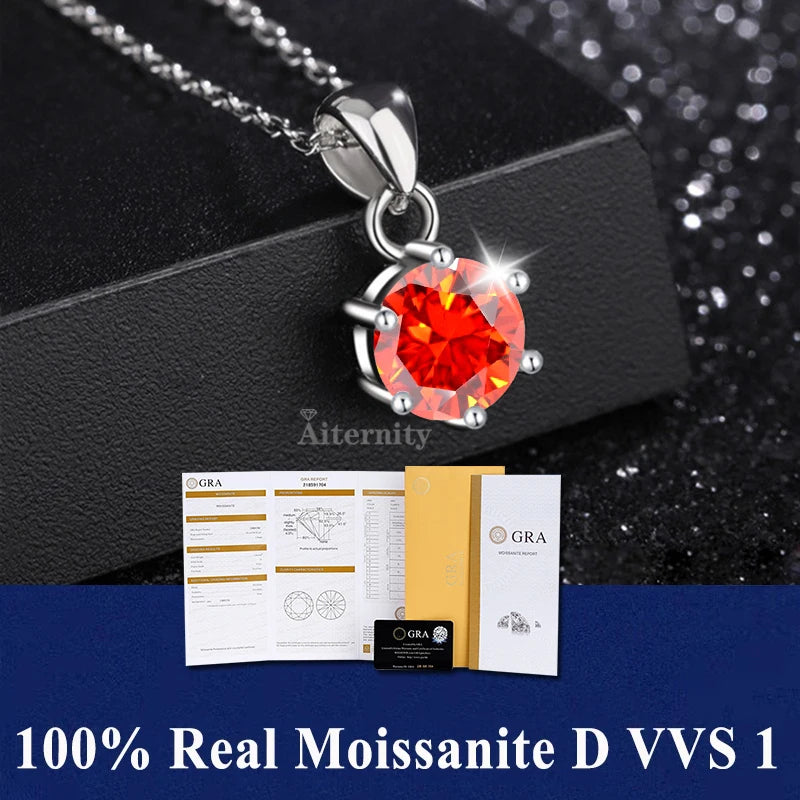 Colar de Pingente de Moissanita em Prata 925 com 6 Garras para Mulheres Design Moderno Cor D VVS Aprovado no Teste de Diamante Joia com caixa GRA