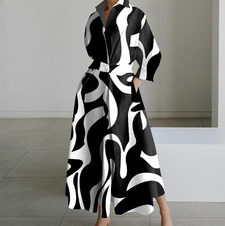 Vestidos Para Mulheres 2024 Vestido Casual Elegante de Verão para Festa, Vestido Camiseta de Bolinha com Decote em V, Estampa Solta com Botões
