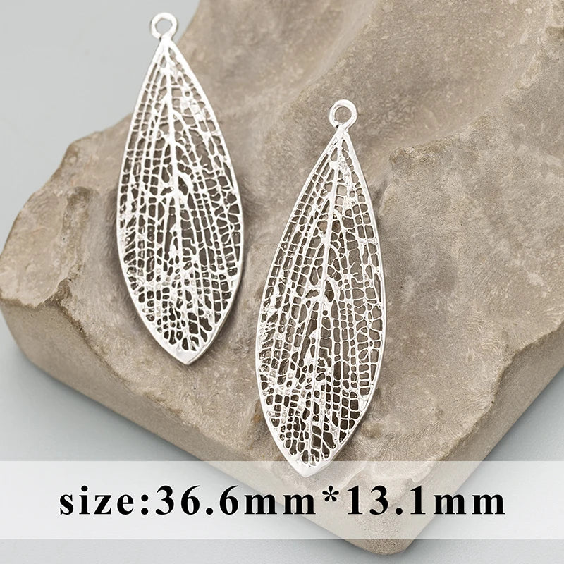GUFEATHER MD66, acessórios de joalheria, banhado a ródio de ouro 18k, cobre, formato de folha, fabricação de joias, encantos, pingentes DIY, 6pcs/lote