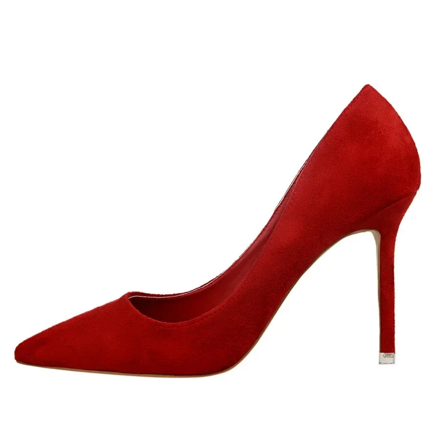 Sapatos de Salto Alto Femininos Elegantes em Lã Laranja Roxo para Festa de Banquete à Noite, Scarpin Clássico em Burgundy, 9cm de Salto Alto, Tamanho Plus
