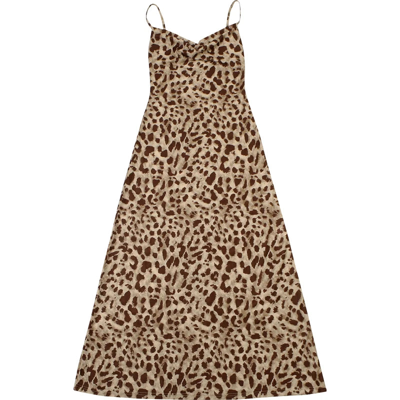 Vestido de Verão Sexy com Estampa de Onça Puss Estranha para Mulher, Com Decote Colarinho, Alças Finas, Costas Descobertas, Rendas, para Festas e Clube, Vestidos Justos
