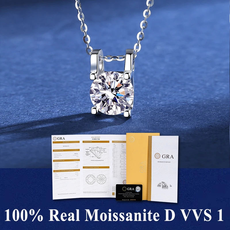 Colar de Pingente de Moissanita em Prata 925 com 6 Garras para Mulheres Design Moderno Cor D VVS Aprovado no Teste de Diamante Joia com caixa GRA