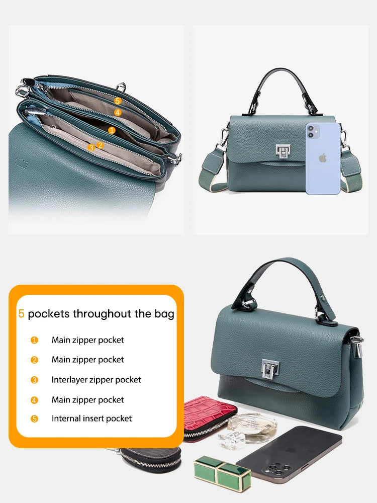 Zency Women's Genuine Leather Top-Handle Bag Simple Fashion Envelope Luxury Brand Shoulder Handbag Small Crossbody for Female
