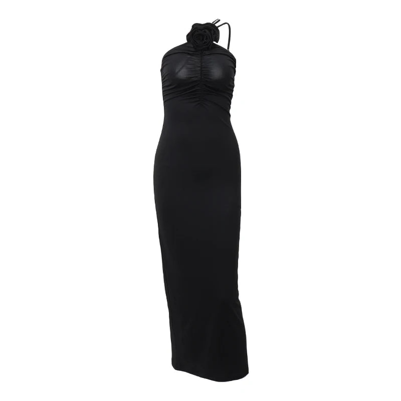 OndeMery Mulheres Elegantes Vestido Sólido Sem Mangas Slim Estético Alça Obliqua Costas Nuas Vestidos de Festa Moda Roupas para a Noite