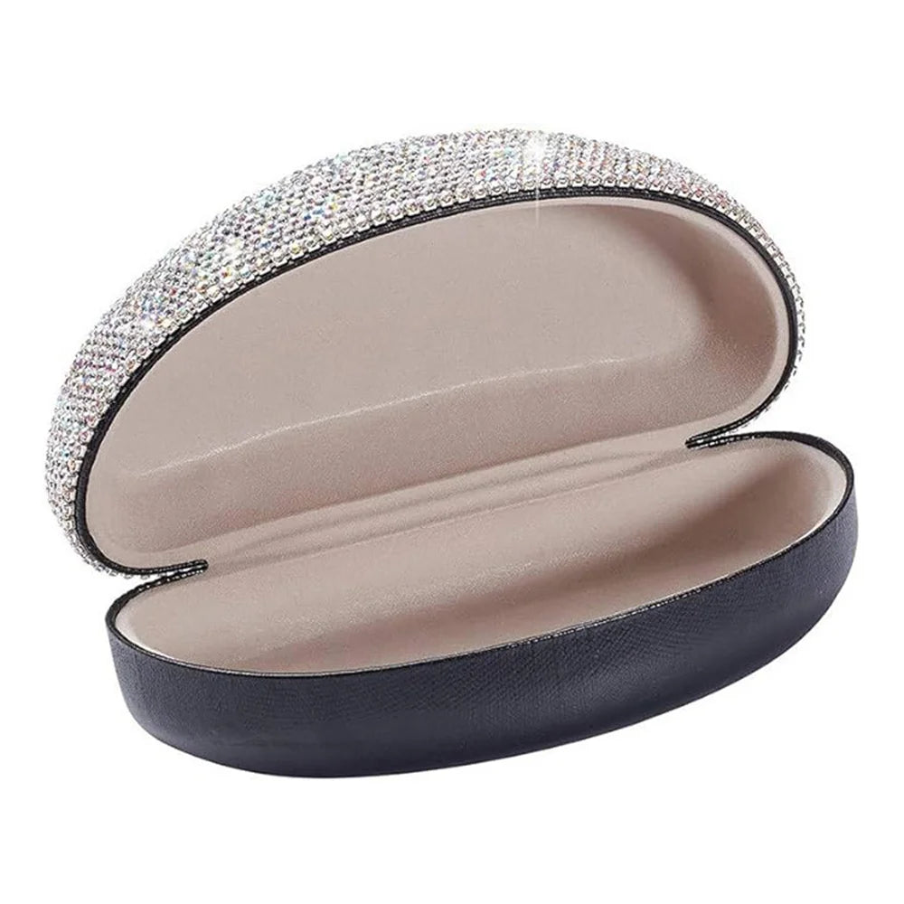 Estojo de Óculos de Luxo com Glitter de Diamante, Caixa para Óculos de Sol com Strass Brilhante, Organizador de Mesa de Cristal e Container de Armazenagem