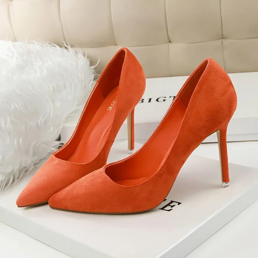 Sapatos de Salto Alto Femininos Elegantes em Lã Laranja Roxo para Festa de Banquete à Noite, Scarpin Clássico em Burgundy, 9cm de Salto Alto, Tamanho Plus