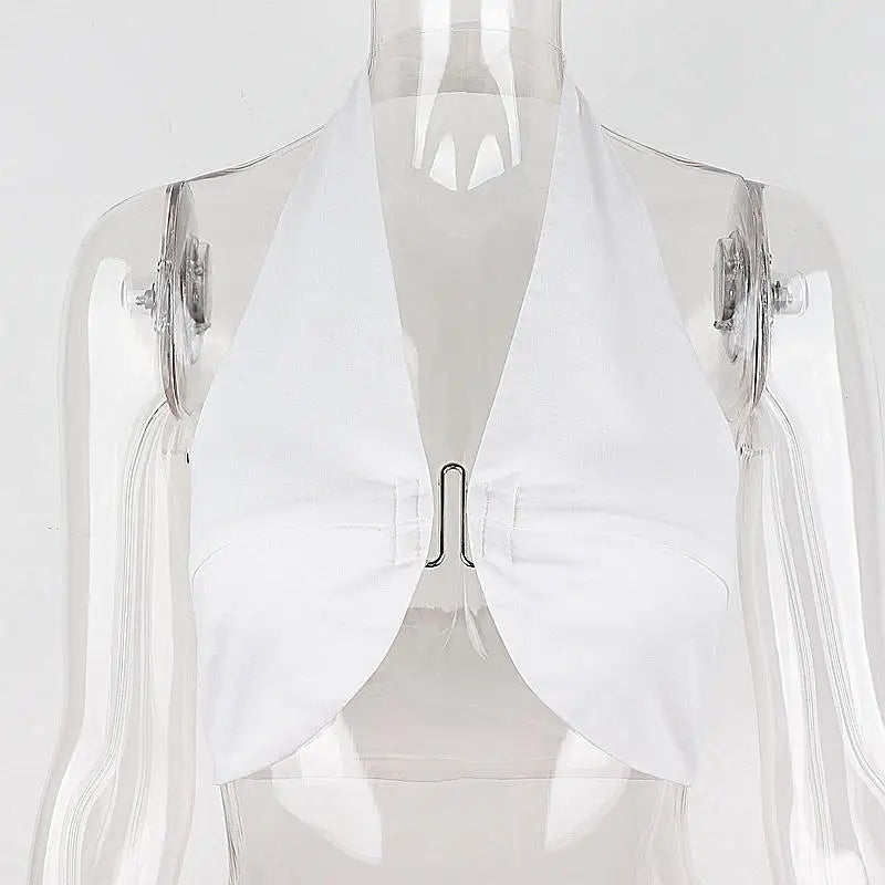 Top Crop Sem Mangas Off Shoulder Halter Sexy Mery Elegante Sem Alças Costas Expostas Slim Skinny Verão para Festas de Rua Feminino