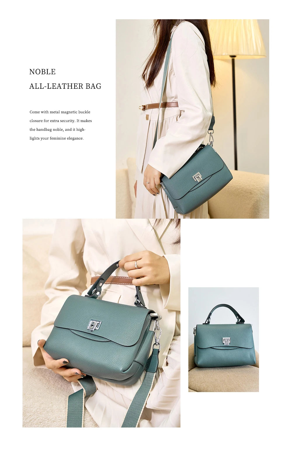Zency Women's Genuine Leather Top-Handle Bag Simple Fashion Envelope Luxury Brand Shoulder Handbag Small Crossbody for Female