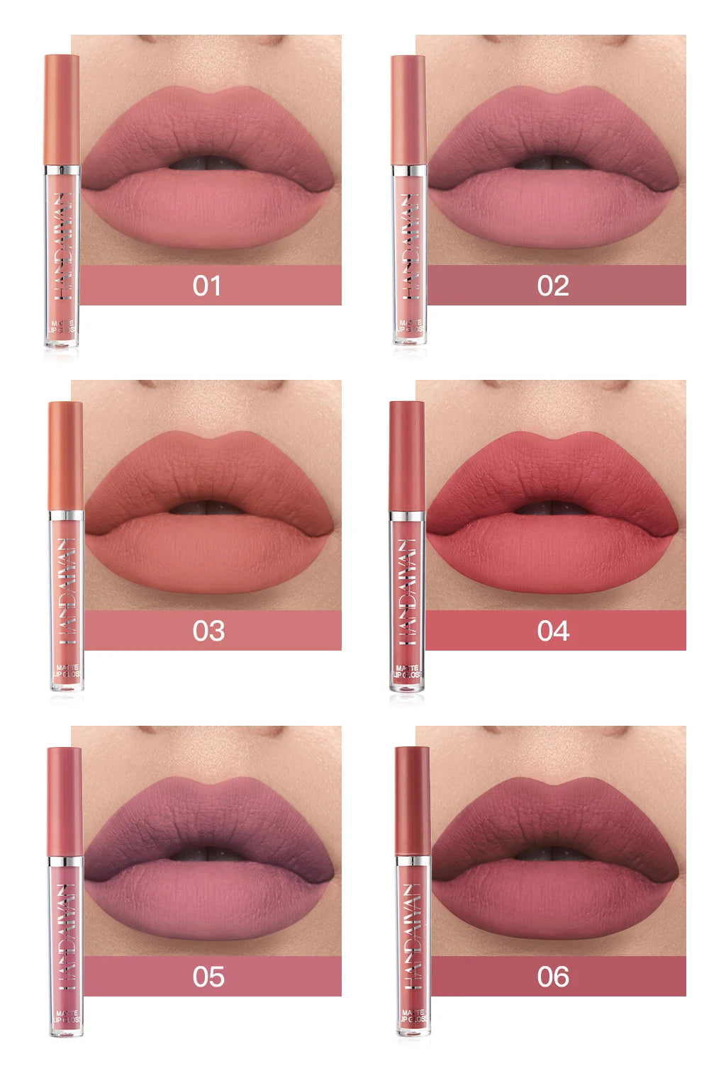 Conjunto HANDAIYAN com 6 Batons Líquidos Não Grudentos, Caixa de Presente de Brilho Labial de Longa Duração – Brilho Labial com Acabamento Fosco, Resistente ao Desgaste