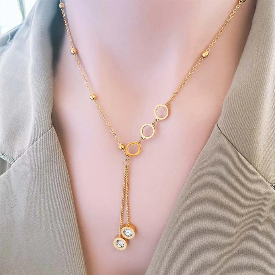 Colar de Números Romanos da Nova Tendência para Mulheres, Moda, Cor Dourada, Colares Longos com Pingente de Zirconia, Joias para Meninas