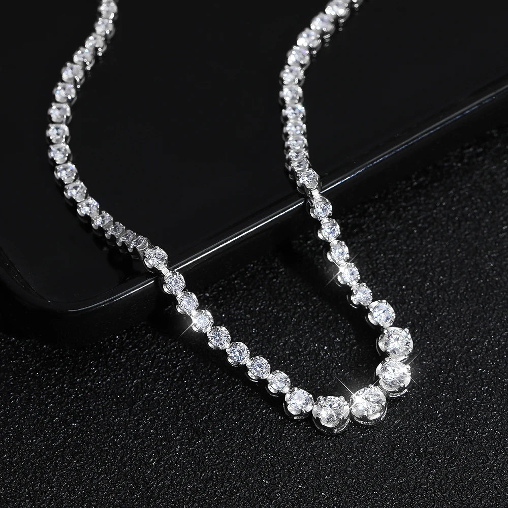 Colar de Tênis Moissanite 1.2ct para Mulheres com Certificado, Original 925 Prata Esterlina, Joia de Corrente Clavicular, Presente de Diamante