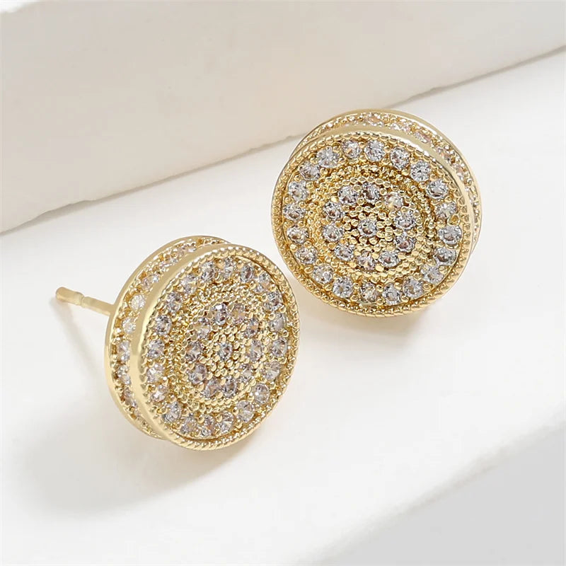 Brincos de Stud Zirconia Micro em Inlay Redondo ZAKOL Exquisito para Mulheres, Joias de Festa de Casamento com Geometria Completa de CZ