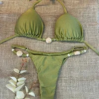 Biquíni sexy de briefs divididos novos, maiô de praia feminino, férias no Brasil