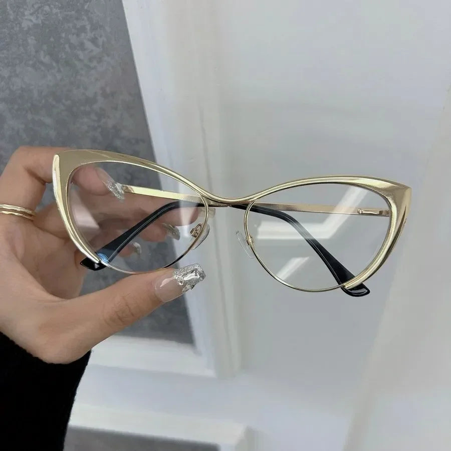 Óculos de sol estilo gato casuais para mulheres e homens, armação em metal, luxuosos, marca de moda.