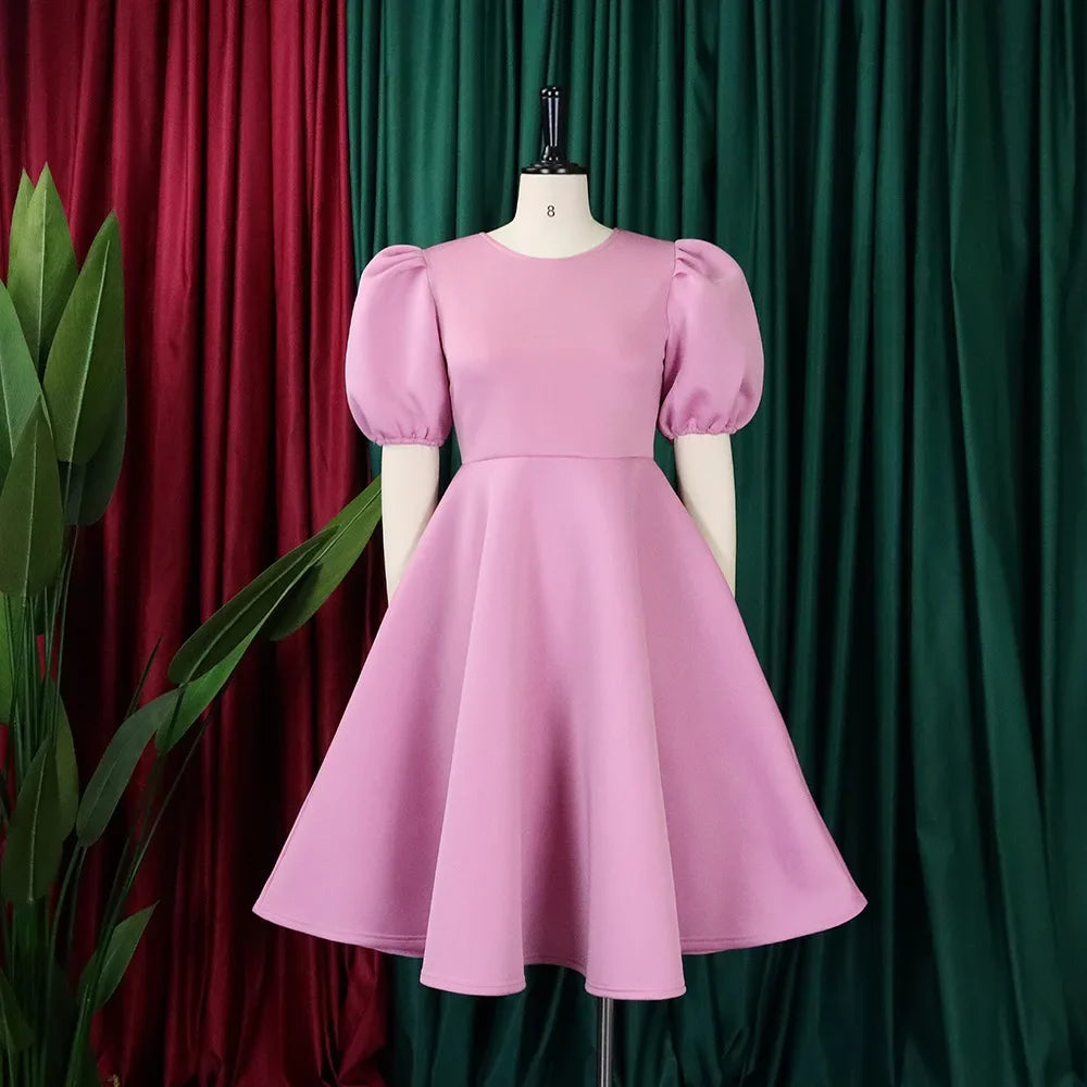Vestidos Elegantes para Mulher 2024, Decote em O, Manga Curta, Cintura Alta, Pregas, Midi Luxuoso para Festas de Aniversário e Jantares