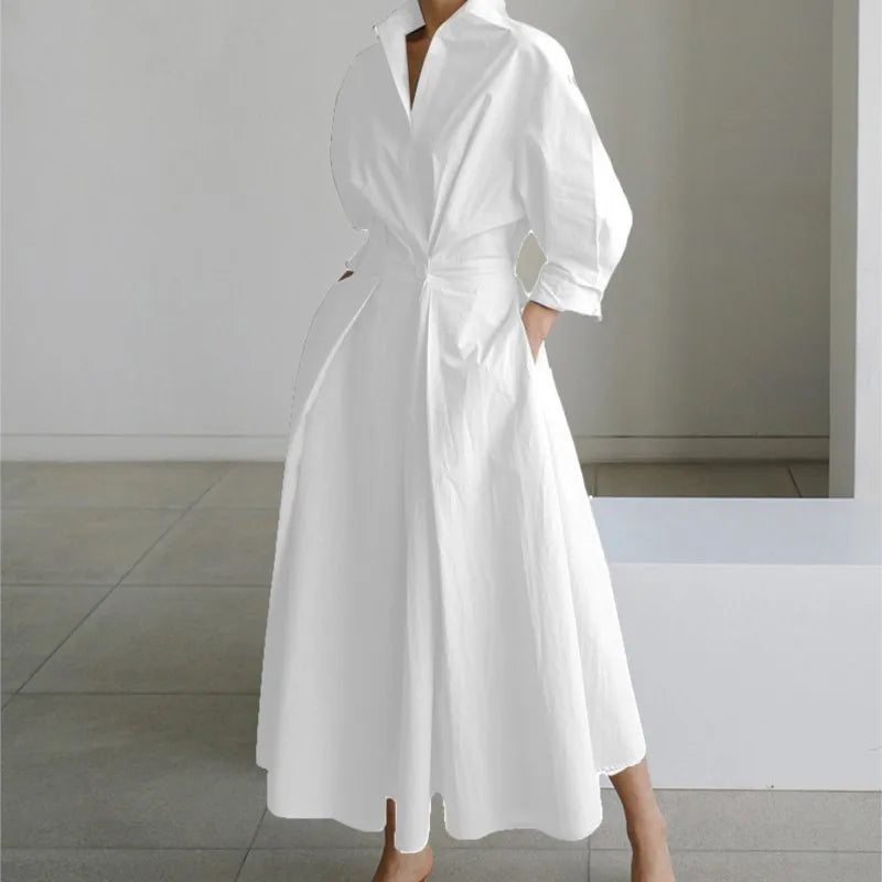 Vestidos Para Mulheres 2024 Vestido Casual Elegante de Verão para Festa, Vestido Camiseta de Bolinha com Decote em V, Estampa Solta com Botões