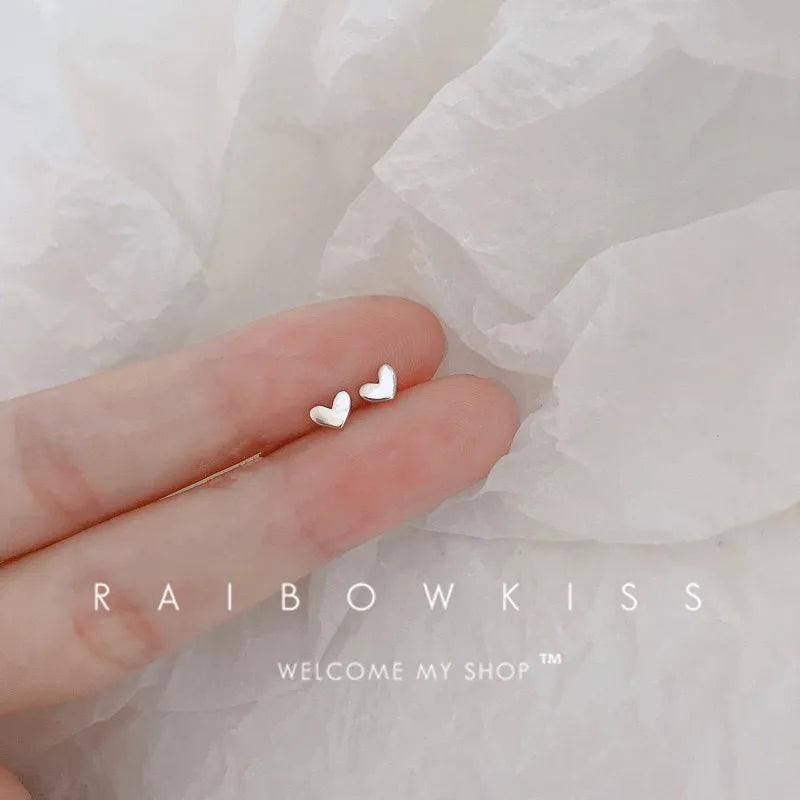 Minimalism Heart Earring 925 Silver Needle Allergic Protection Mini Small Stud Earrings for Women Girls Jewellery Wholesale Gift
