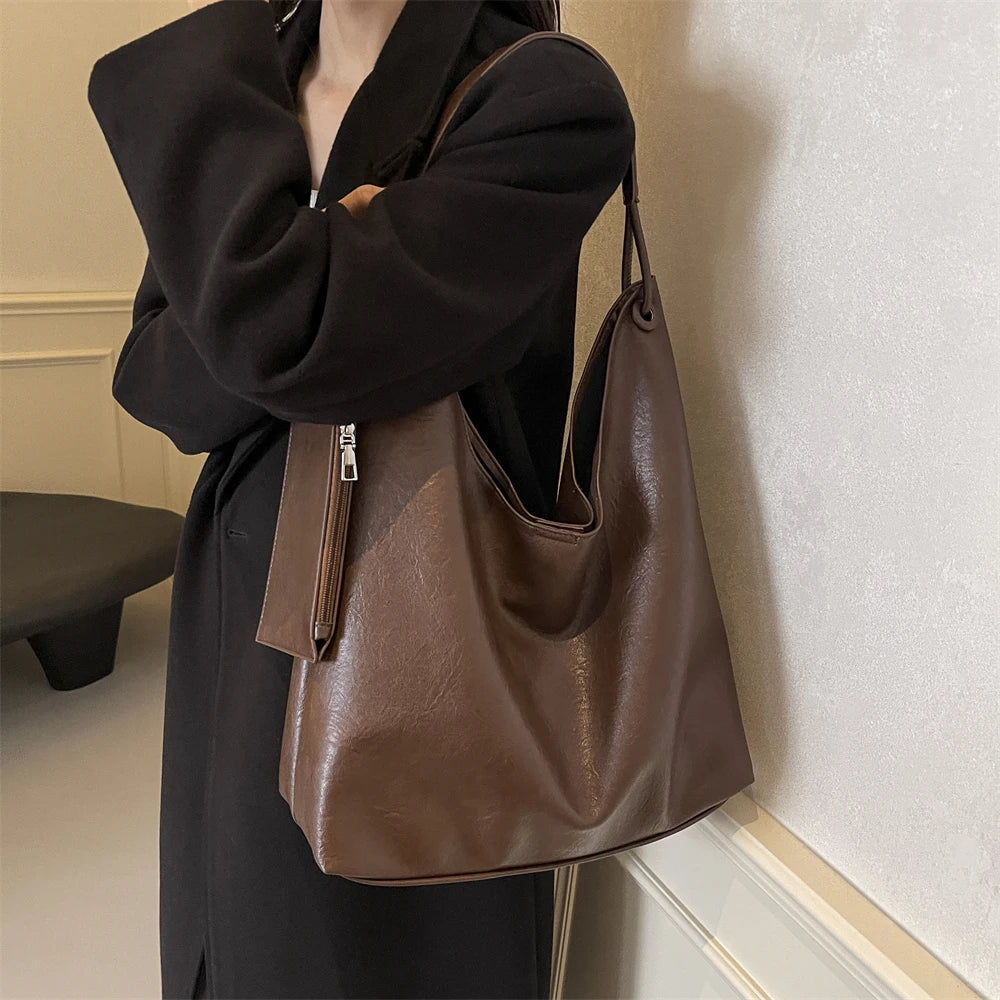 Burgundy 2-IN-1 Shoulder Tote Bags For Women Soft PU Leather Solid Color Large Capacity Shopping Hobo Bag With Coin Purse 2024