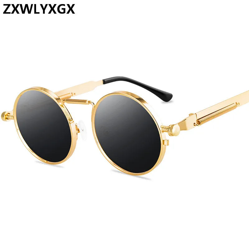 Óculos de sol estilo punk vintage para homens, armação redonda em metal, óculos de sol para mulheres, moda, eyewear, gafas de sol mulher UV400
