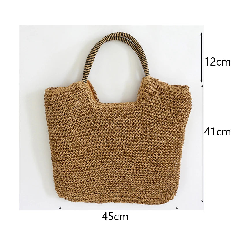 Women Beach Vintage Handmade Woven Shoulder Bag Raffia Rattan Shopping Bags Bohemian Ladies Summer Travel Vacation Casual Totes