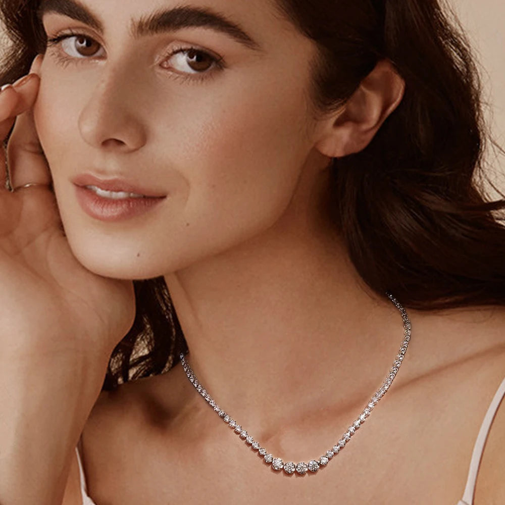 Colar de Tênis Moissanite 1.2ct para Mulheres com Certificado, Original 925 Prata Esterlina, Joia de Corrente Clavicular, Presente de Diamante