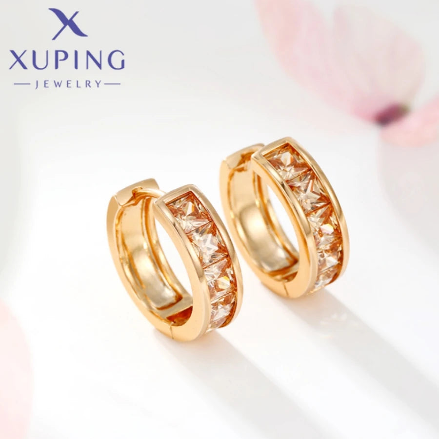 Brincos de argola elegantes em forma redonda, cor dourada, nova chegada da Xuping Jewelry, moda para mulheres e presentes de aniversário para colegiais X000745140