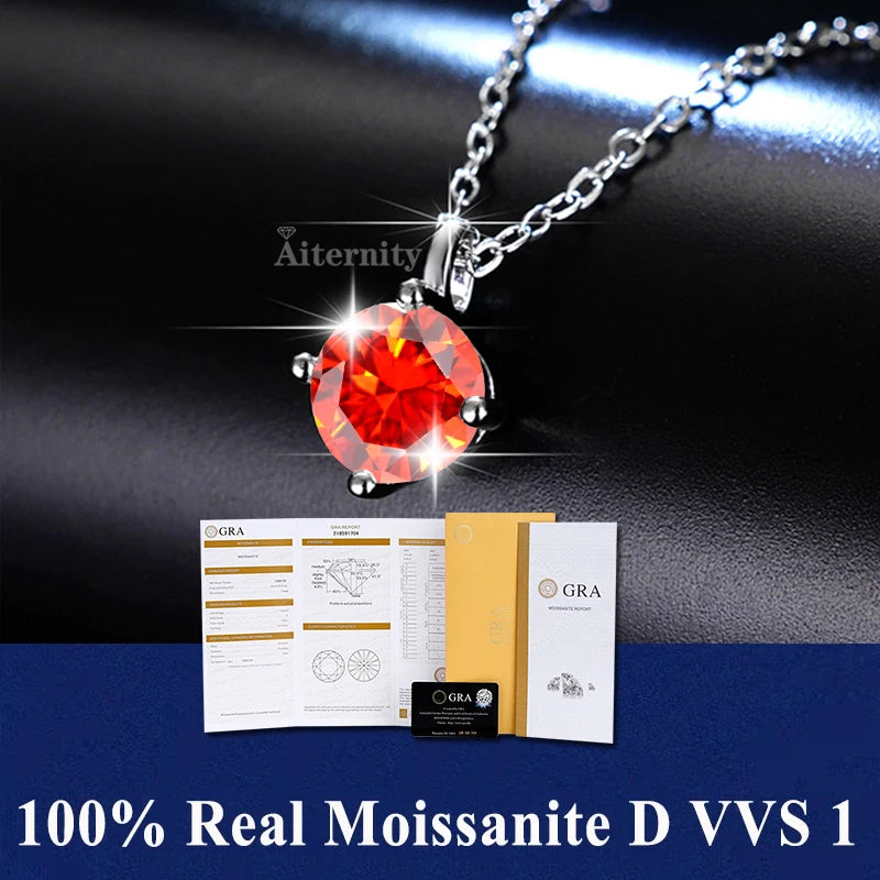 Colar de Pingente de Moissanita em Prata 925 com 6 Garras para Mulheres Design Moderno Cor D VVS Aprovado no Teste de Diamante Joia com caixa GRA