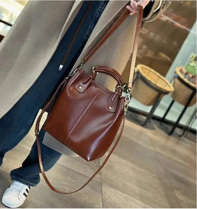 New Arrive Women's Fashion Handbags High Quality Genuine Leather Shoulder Bags Large Bucket Bags Designer Handbags