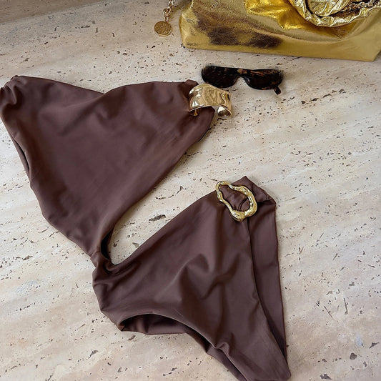 Maiô Cortado para Mulheres Sexy, Biquíni Brilhante, Maiô de Um Ombro, Macacão com Botão, Traje de Banho, Moda Praia