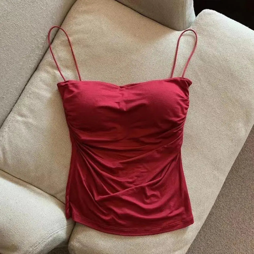 Camisetas Regatas de Verão para Mulheres com Sutiã Embutido, Regatas de Alça Fina, Top Cropped, Tecido Casual de Cor Sólida
