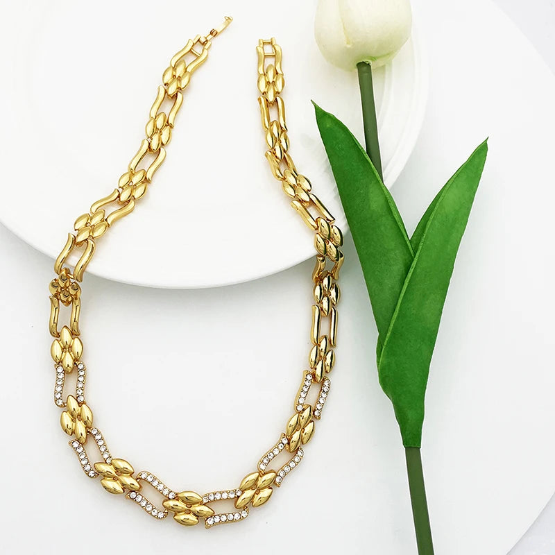 Conjunto de Joias em Ouro Dubai, Colar Cubano e Brincos para Mulheres, Jóias de Casamento para Noivas, Presente para Festa de Banquetet