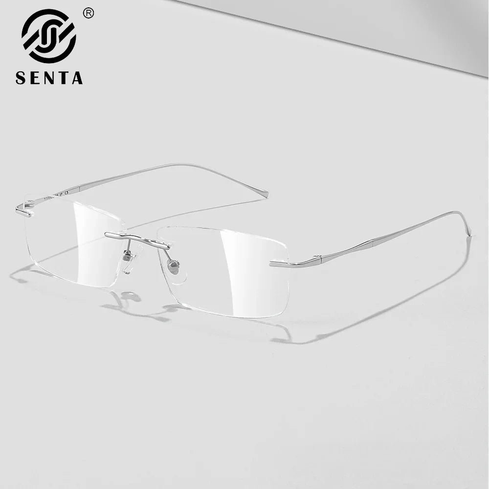 Óculos de Titanio Puro Anti Luz Azul para Homens - Armações de Óculos de Marca Luxuosa - Óculos Sem Montura para Mulheres - Lentes de Computador de Titanio Puro