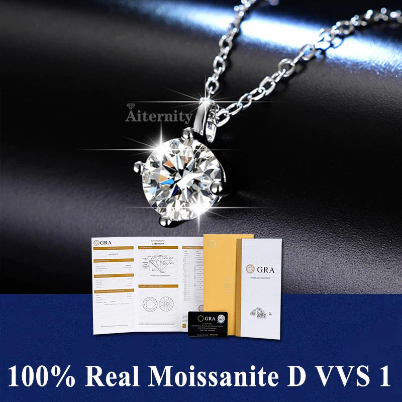 Colar de Pingente de Moissanita em Prata 925 com 6 Garras para Mulheres Design Moderno Cor D VVS Aprovado no Teste de Diamante Joia com caixa GRA