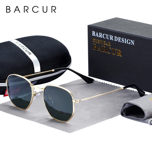 Óculos de Sol BARCUR Clássicos Retro Refletivos para Homens, Óculos de Sol Hexagonais com Armação de Metal, Óculos de Sol com Caixa.