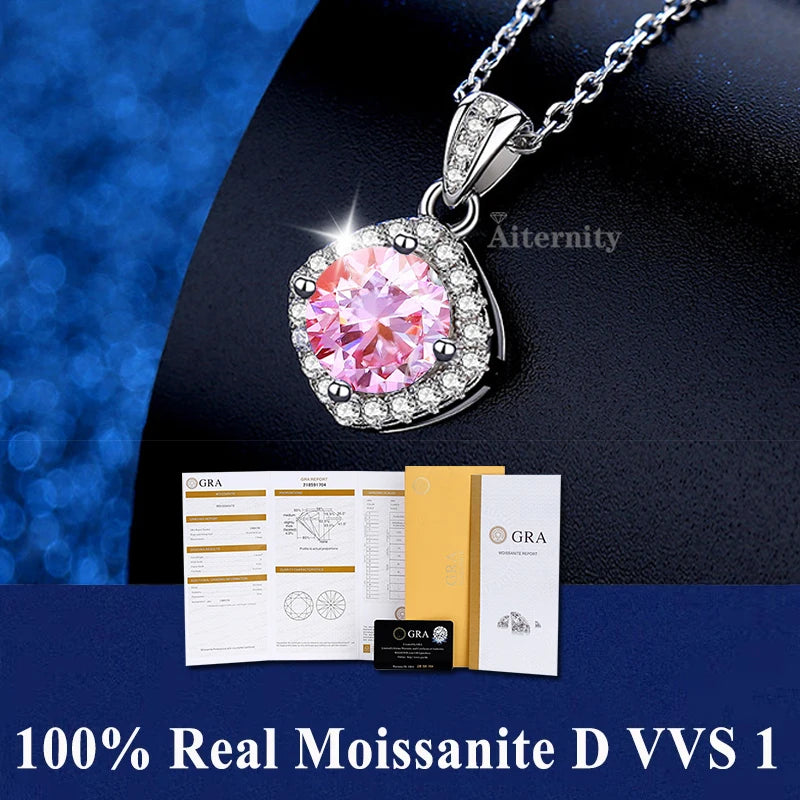 Colar de Pingente de Moissanita em Prata 925 com 6 Garras para Mulheres Design Moderno Cor D VVS Aprovado no Teste de Diamante Joia com caixa GRA