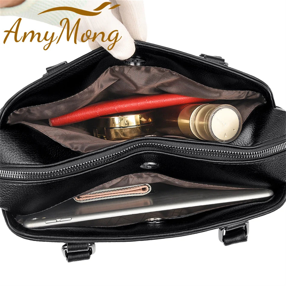 Multi-pocket Handbag Purses Genuine Cowhide Leather Shoulder Bag Luxury Designer Crossbody Messenger Sac Elegant Tote for Women